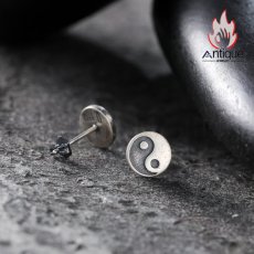 画像3: Antique Jewelry S925 シルバー ヴィンテージ風太極八卦模様 ユニセックス 個性的ピアス (3)