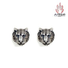 画像1: Antique Jewelry S925 シルバー レトロ 百獣の王トラデザイン メンズピアス 立体トラヘッドパンク風ピアス (1)