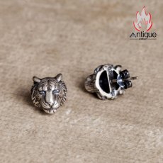 画像3: Antique Jewelry S925 シルバー レトロ 百獣の王トラデザイン メンズピアス 立体トラヘッドパンク風ピアス (3)