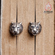画像5: Antique Jewelry S925 シルバー レトロ 百獣の王トラデザイン メンズピアス 立体トラヘッドパンク風ピアス (5)