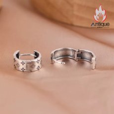 画像4: Antique Jewelry S925 シルバー レディース クロススターピアス デザイン性抜群 レトロで高級感のあるフープイヤリング (4)