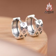 画像5: Antique Jewelry S925 シルバー レディース クロススターピアス デザイン性抜群 レトロで高級感のあるフープイヤリング (5)