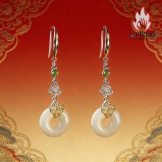 画像2: Antique Jewelry S925 シルバー 祥雲如意デザイン 和田玉円形 青玉ピアス 高級感ファッションアクセサリー (2)