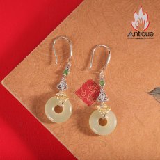 画像3: Antique Jewelry S925 シルバー 祥雲如意デザイン 和田玉円形 青玉ピアス 高級感ファッションアクセサリー (3)