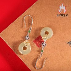 画像4: Antique Jewelry S925 シルバー 祥雲如意デザイン 和田玉円形 青玉ピアス 高級感ファッションアクセサリー (4)