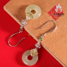 画像5: Antique Jewelry S925 シルバー 祥雲如意デザイン 和田玉円形 青玉ピアス 高級感ファッションアクセサリー (5)