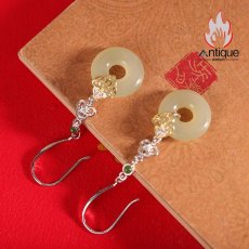 画像6: Antique Jewelry S925 シルバー 祥雲如意デザイン 和田玉円形 青玉ピアス 高級感ファッションアクセサリー (6)