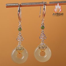 画像7: Antique Jewelry S925 シルバー 祥雲如意デザイン 和田玉円形 青玉ピアス 高級感ファッションアクセサリー (7)