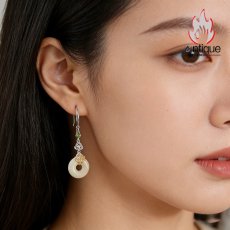 画像8: Antique Jewelry S925 シルバー 祥雲如意デザイン 和田玉円形 青玉ピアス 高級感ファッションアクセサリー (8)