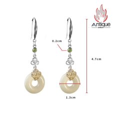 画像9: Antique Jewelry S925 シルバー 祥雲如意デザイン 和田玉円形 青玉ピアス 高級感ファッションアクセサリー (9)