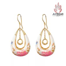 画像1: Antique Jewelry S925 シルバー 金メッキ焼藍 牡丹デザインピアス しずく型パステルカラー レディースイヤリング (1)