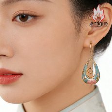 画像10: Antique Jewelry S925 シルバー 金メッキ焼藍 牡丹デザインピアス しずく型パステルカラー レディースイヤリング (10)