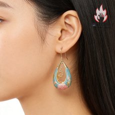 画像11: Antique Jewelry S925 シルバー 金メッキ焼藍 牡丹デザインピアス しずく型パステルカラー レディースイヤリング (11)