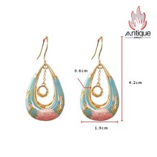 画像12: Antique Jewelry S925 シルバー 金メッキ焼藍 牡丹デザインピアス しずく型パステルカラー レディースイヤリング (12)