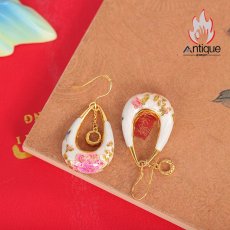 画像3: Antique Jewelry S925 シルバー 金メッキ焼藍 牡丹デザインピアス しずく型パステルカラー レディースイヤリング (3)