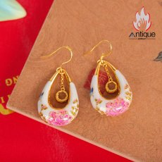 画像4: Antique Jewelry S925 シルバー 金メッキ焼藍 牡丹デザインピアス しずく型パステルカラー レディースイヤリング (4)