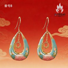 画像5: Antique Jewelry S925 シルバー 金メッキ焼藍 牡丹デザインピアス しずく型パステルカラー レディースイヤリング (5)