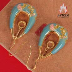 画像6: Antique Jewelry S925 シルバー 金メッキ焼藍 牡丹デザインピアス しずく型パステルカラー レディースイヤリング (6)