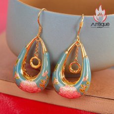 画像7: Antique Jewelry S925 シルバー 金メッキ焼藍 牡丹デザインピアス しずく型パステルカラー レディースイヤリング (7)