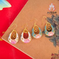 画像8: Antique Jewelry S925 シルバー 金メッキ焼藍 牡丹デザインピアス しずく型パステルカラー レディースイヤリング (8)