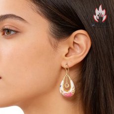 画像9: Antique Jewelry S925 シルバー 金メッキ焼藍 牡丹デザインピアス しずく型パステルカラー レディースイヤリング (9)