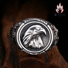 画像2: Antique Jewelry S925 シルバー 精密仕上げ 円形イーグルリング メンズ オープンアジャスタブル ヴィンテージデザイン 高級感 (2)