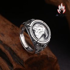 画像3: Antique Jewelry S925 シルバー 精密仕上げ 円形イーグルリング メンズ オープンアジャスタブル ヴィンテージデザイン 高級感 (3)