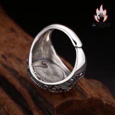 画像4: Antique Jewelry S925 シルバー 精密仕上げ 円形イーグルリング メンズ オープンアジャスタブル ヴィンテージデザイン 高級感 (4)