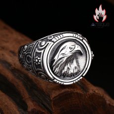 画像5: Antique Jewelry S925 シルバー 精密仕上げ 円形イーグルリング メンズ オープンアジャスタブル ヴィンテージデザイン 高級感 (5)