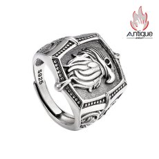 画像1: Antique Jewelry S925 シルバー 精密仕上げ メンズ イーグルヘッド スクエアリング サイズ調整可能 シンプルヴィンテージー (1)