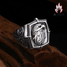 画像3: Antique Jewelry S925 シルバー 精密仕上げ メンズ イーグルヘッド スクエアリング サイズ調整可能 シンプルヴィンテージー (3)
