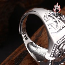 画像7: Antique Jewelry S925 シルバー 精密仕上げ メンズ イーグルヘッド スクエアリング サイズ調整可能 シンプルヴィンテージー (7)