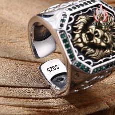 画像6: Antique Jewelry S925 シルバー ゴールドライオンクラウンリング ライオンハートデザイン 重厚感ライオンヘッド ヴィンテージシルバーリング メンズ (6)