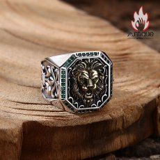 画像4: Antique Jewelry S925 シルバー ゴールドライオンクラウンリング ライオンハートデザイン 重厚感ライオンヘッド ヴィンテージシルバーリング メンズ (4)