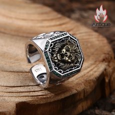 画像5: Antique Jewelry S925 シルバー ゴールドライオンクラウンリング ライオンハートデザイン 重厚感ライオンヘッド ヴィンテージシルバーリング メンズ (5)