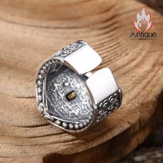 画像4: Antique Jewelry S925 シルバー ゴールドライオンシールドリング ライオンハートデザイン 重厚感 ヴィンテージファッション メンズシルバーリング (4)