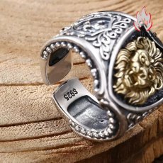 画像8: Antique Jewelry S925 シルバー ゴールドライオンシールドリング ライオンハートデザイン 重厚感 ヴィンテージファッション メンズシルバーリング (8)