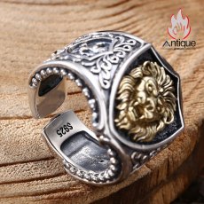 画像5: Antique Jewelry S925 シルバー ゴールドライオンシールドリング ライオンハートデザイン 重厚感 ヴィンテージファッション メンズシルバーリング (5)