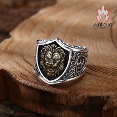 画像6: Antique Jewelry S925 シルバー ゴールドライオンシールドリング ライオンハートデザイン 重厚感 ヴィンテージファッション メンズシルバーリング (6)