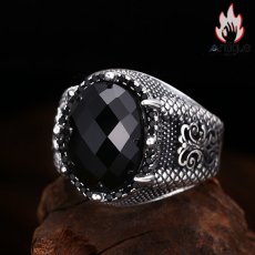 画像2: Antique Jewelry S925 純シルバー 龍鱗＆龍爪彫刻 メンズ指輪 分厚い重厚感 多面カットブラックジルコニア レトロ ゴシックスタイル アクセサリー (2)