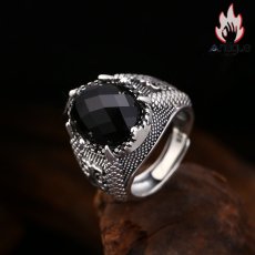 画像3: Antique Jewelry S925 純シルバー 龍鱗＆龍爪彫刻 メンズ指輪 分厚い重厚感 多面カットブラックジルコニア レトロ ゴシックスタイル アクセサリー (3)