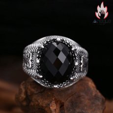 画像6: Antique Jewelry S925 純シルバー 龍鱗＆龍爪彫刻 メンズ指輪 分厚い重厚感 多面カットブラックジルコニア レトロ ゴシックスタイル アクセサリー (6)