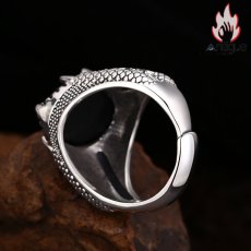 画像7: Antique Jewelry S925 純シルバー 龍鱗＆龍爪彫刻 メンズ指輪 分厚い重厚感 多面カットブラックジルコニア レトロ ゴシックスタイル アクセサリー (7)