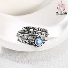 画像4: Antique Jewelry レアデザイン エンジェルウィング 羽根モチーフ オープンリング S925 シルバー ブルージルコニア付き 男女兼用アクセサリー (4)