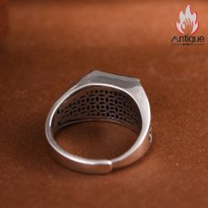 画像8: Antique Jewelry モダンシンプル メンズリング S925 シルバー 角型透かし彫り 光沢仕上げ ブラックオニキス アクセサリー (8)