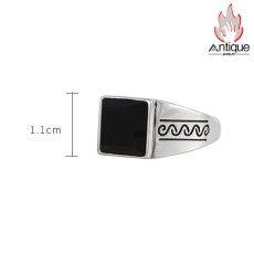 画像9: Antique Jewelry モダンシンプル メンズリング S925 シルバー 角型透かし彫り 光沢仕上げ ブラックオニキス アクセサリー (9)