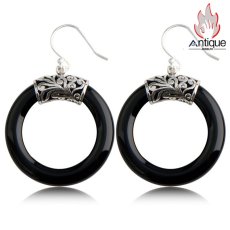 画像1: Antique Jewelry 古藤模様 黒瑪瑙 イヤリング レディース S925 純銀製 おしゃれ 個性派 贈り物に最適 (1)
