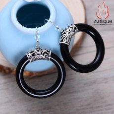 画像4: Antique Jewelry 古藤模様 黒瑪瑙 イヤリング レディース S925 純銀製 おしゃれ 個性派 贈り物に最適 (4)