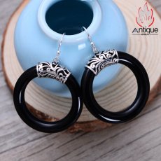 画像5: Antique Jewelry 古藤模様 黒瑪瑙 イヤリング レディース S925 純銀製 おしゃれ 個性派 贈り物に最適 (5)