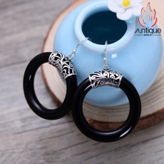 画像6: Antique Jewelry 古藤模様 黒瑪瑙 イヤリング レディース S925 純銀製 おしゃれ 個性派 贈り物に最適 (6)
